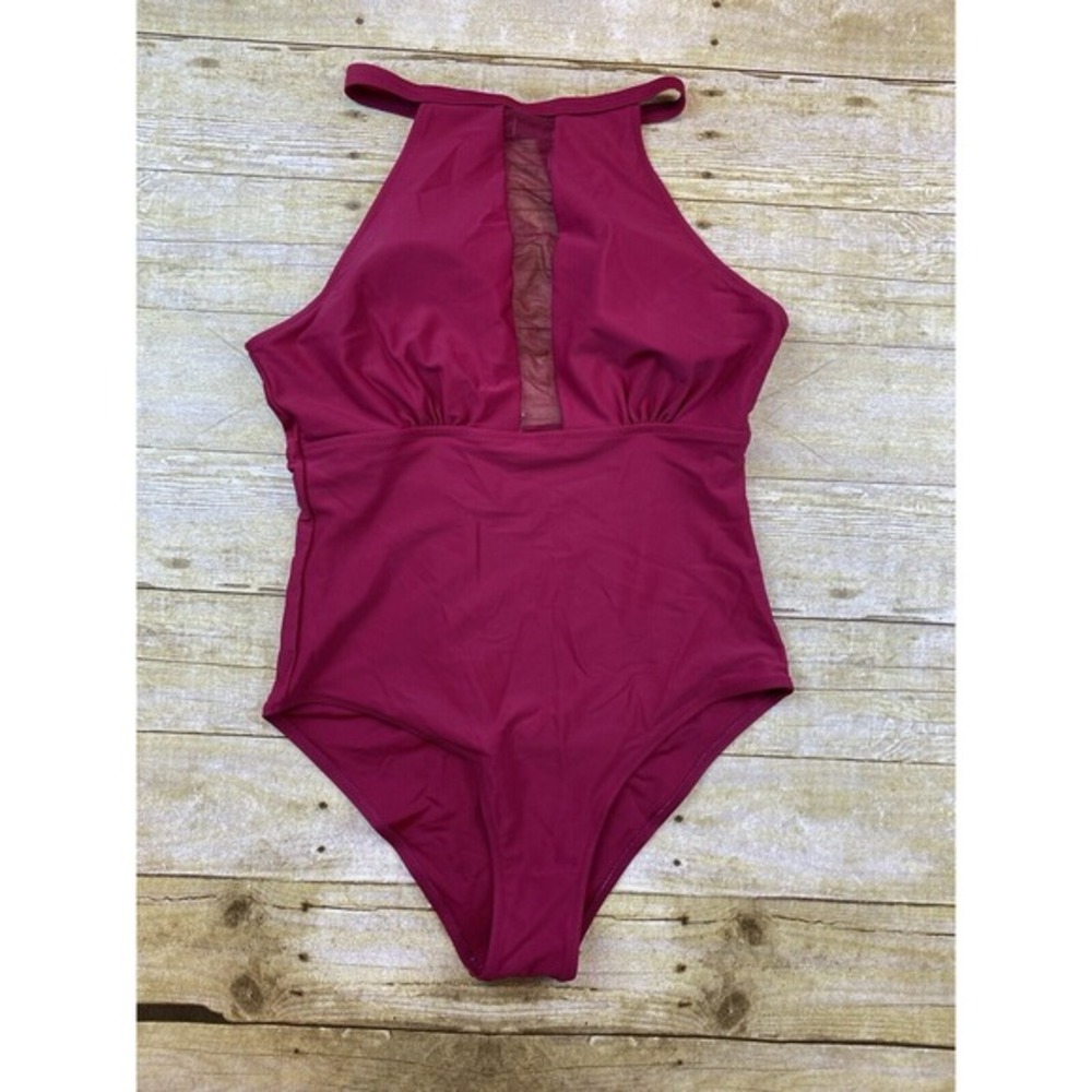 Women's High Cut One Piece Bathing Suit Dark Red Women's Size‎ Medium Halter